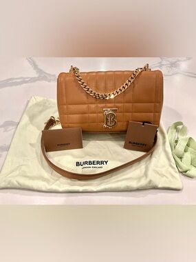 Burberry Small Lola Quilted Leather Bag Maple Brown Gold Chain NWT
